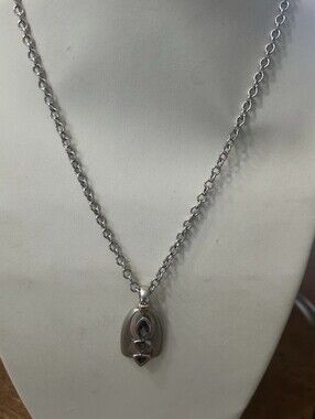 Nice Multi Gemstone SterlIng And  14k Pendant On Heaveir Rolo Sterling Chain